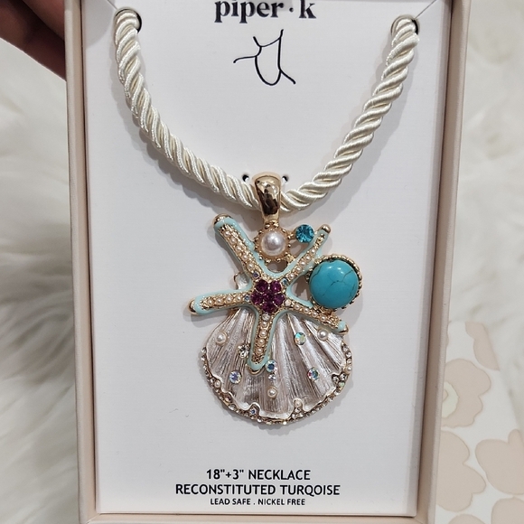 🔹️Piper  K🔹️18" Reconstituted Turquoise Nautical Shell  Cord Necklace - Picture 1 of 4